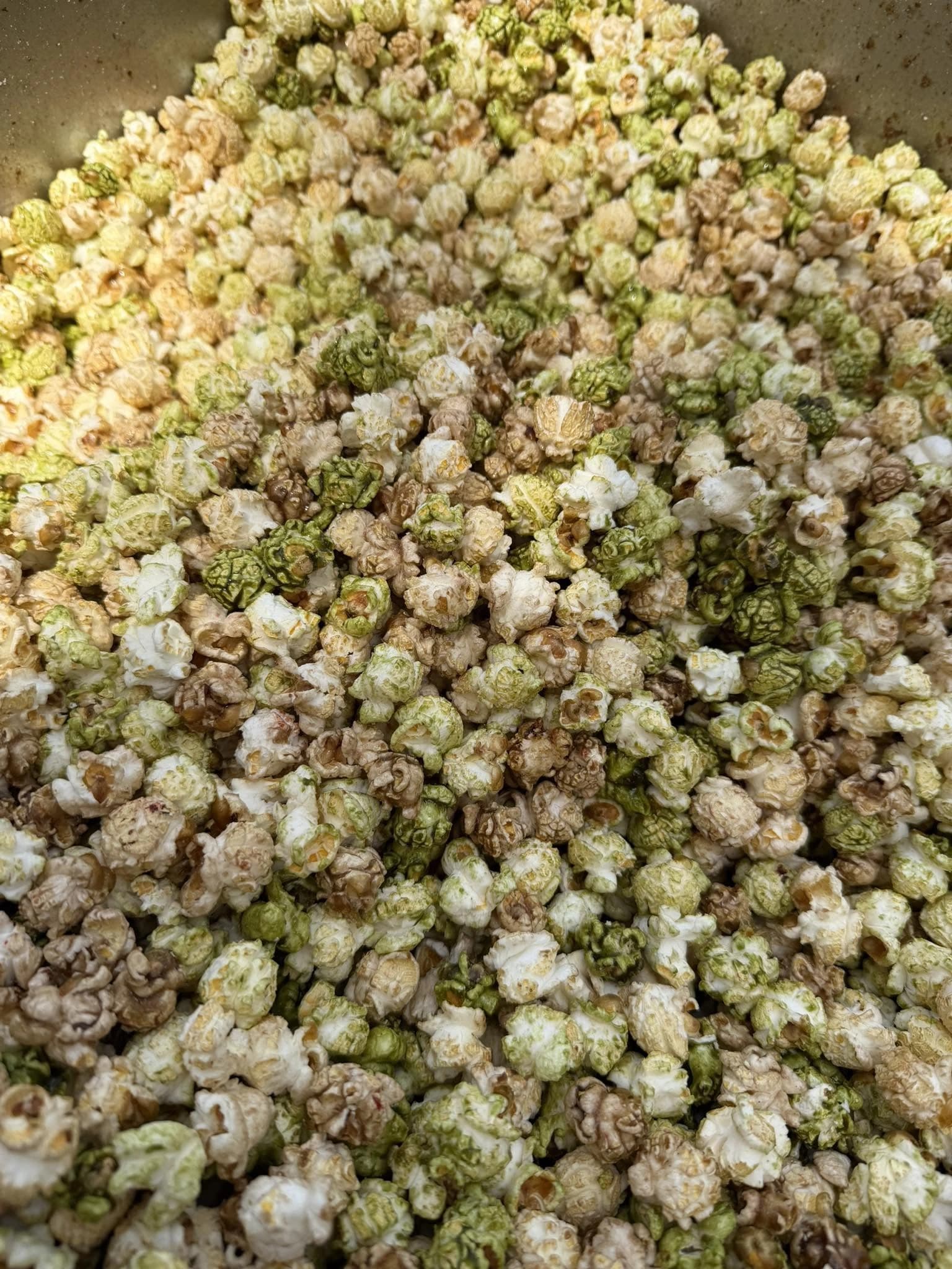 Close-up of green caramel-apple kettle corn