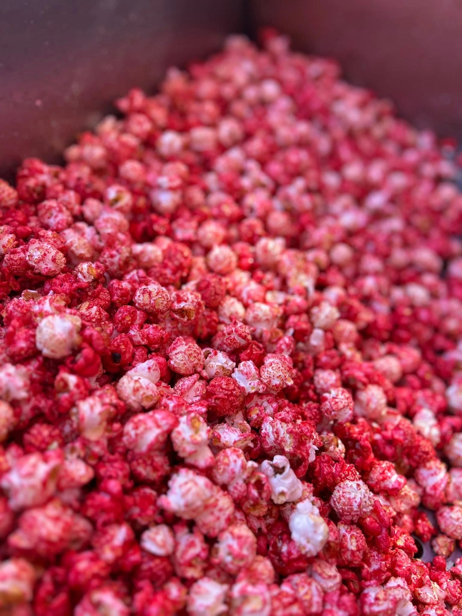 Close-up of deep-red cherry kettle corn