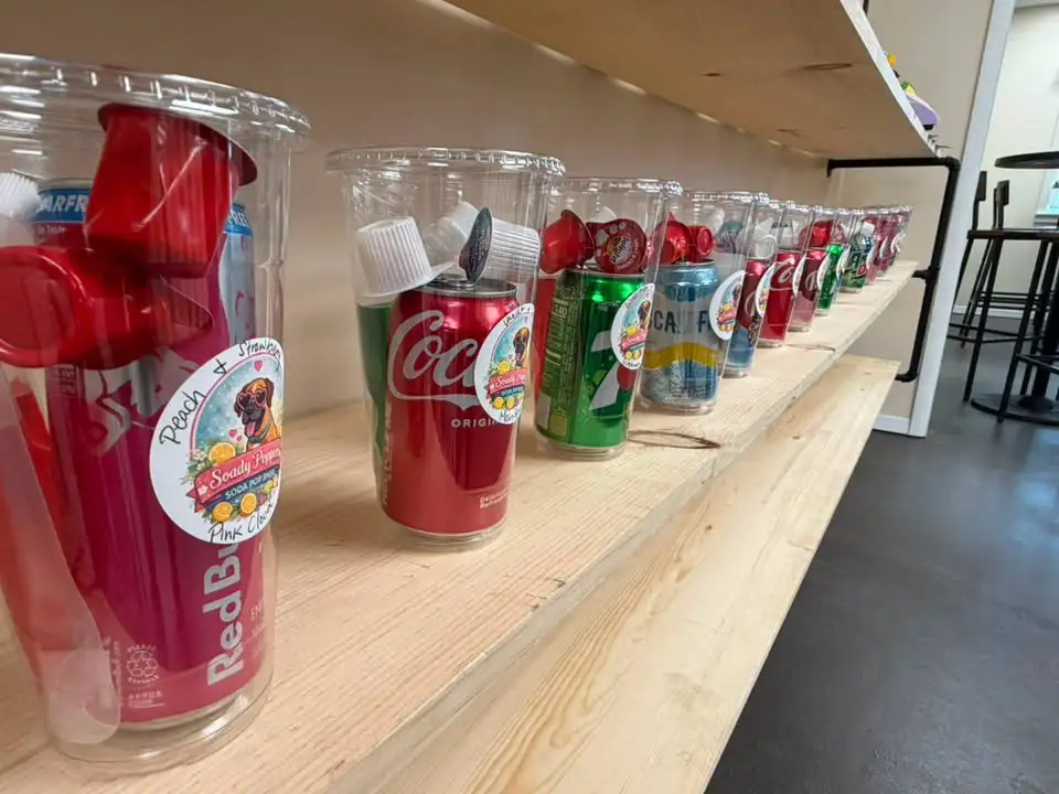Grab-and-go cups lined up at Soady Poppers